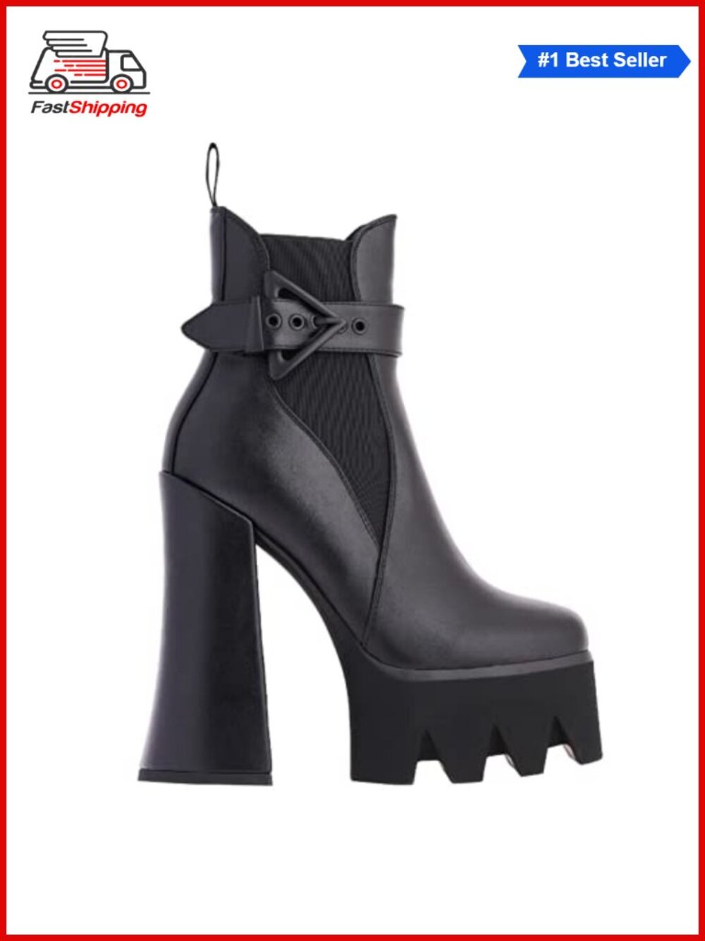DETOGNI Women's Thick Heel Platform Buckle Ankle Boots